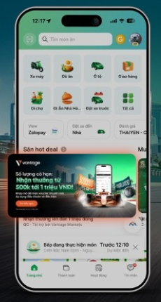 Vantage brand partnership placement displayed inside the Grab app
